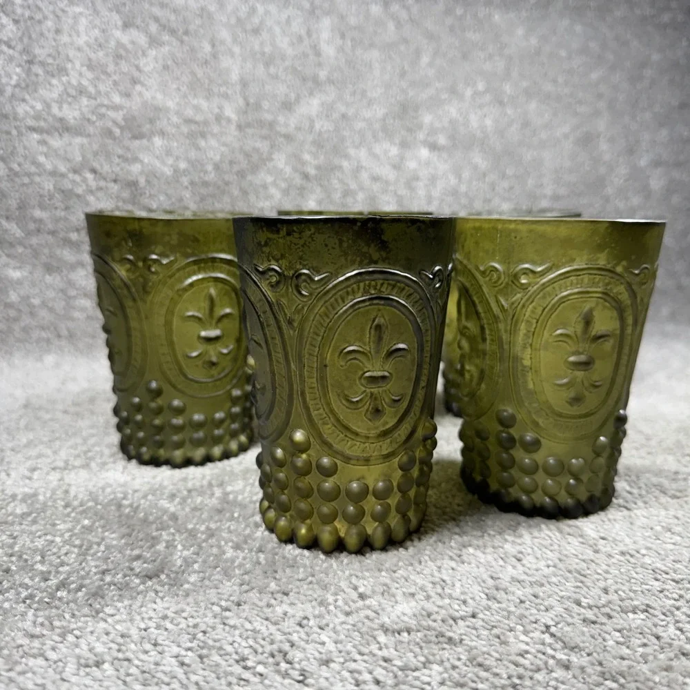 Mercury Glass Fleur De Lis Votive Candle Holders Green‎ Set of 5